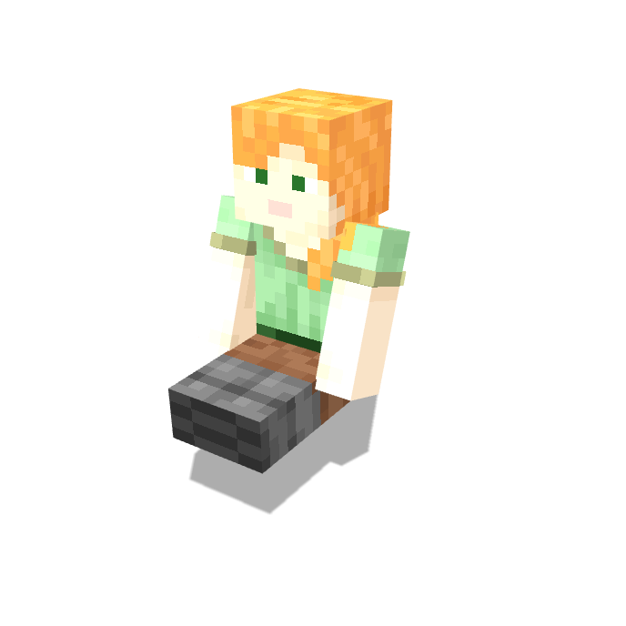 Orange-haired Minecraft character in a seated pose against a white background