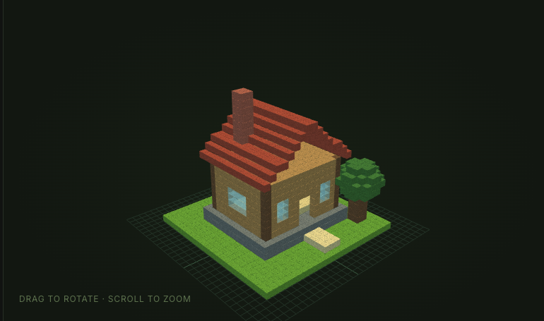3D view of a 24 by 24 by 24 woodland cottage