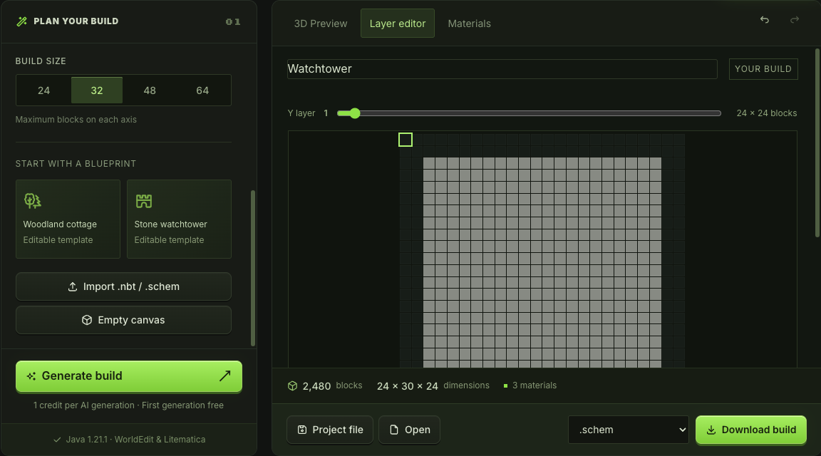 Watchtower layer 1 grid with Y layer slider