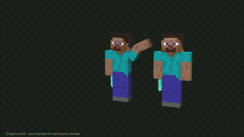 Multiple Minecraft characters arranged in one camera view
