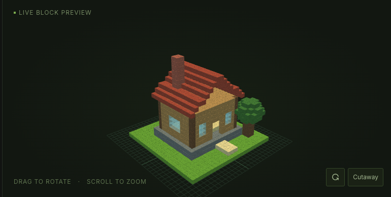 3D view of a 24 by 24 by 24 woodland cottage