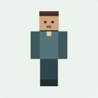 Mapped player skin with a teal outfit and a square illustrated face